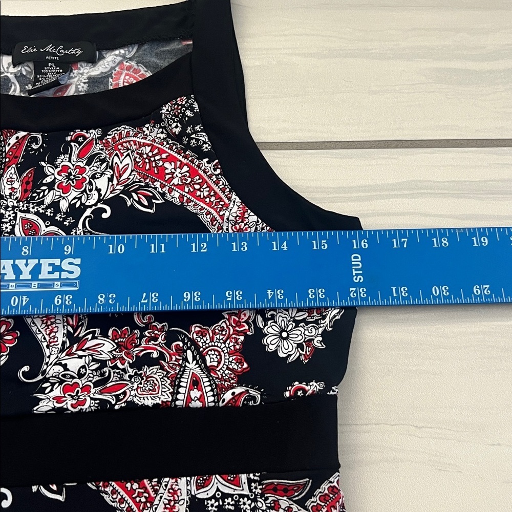Elie McCarthy Paisley Pattern Red White & Black Sleeveless Stretch Dress Size PL - Picture 9 of 10